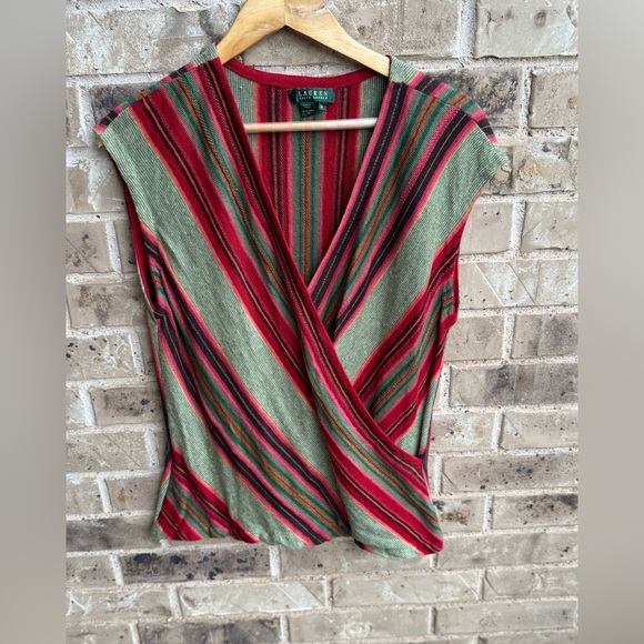 Lauren Ralph Lauren Multicolor Striped Linen Wrap Blouse Size L - Picture 4 of 9